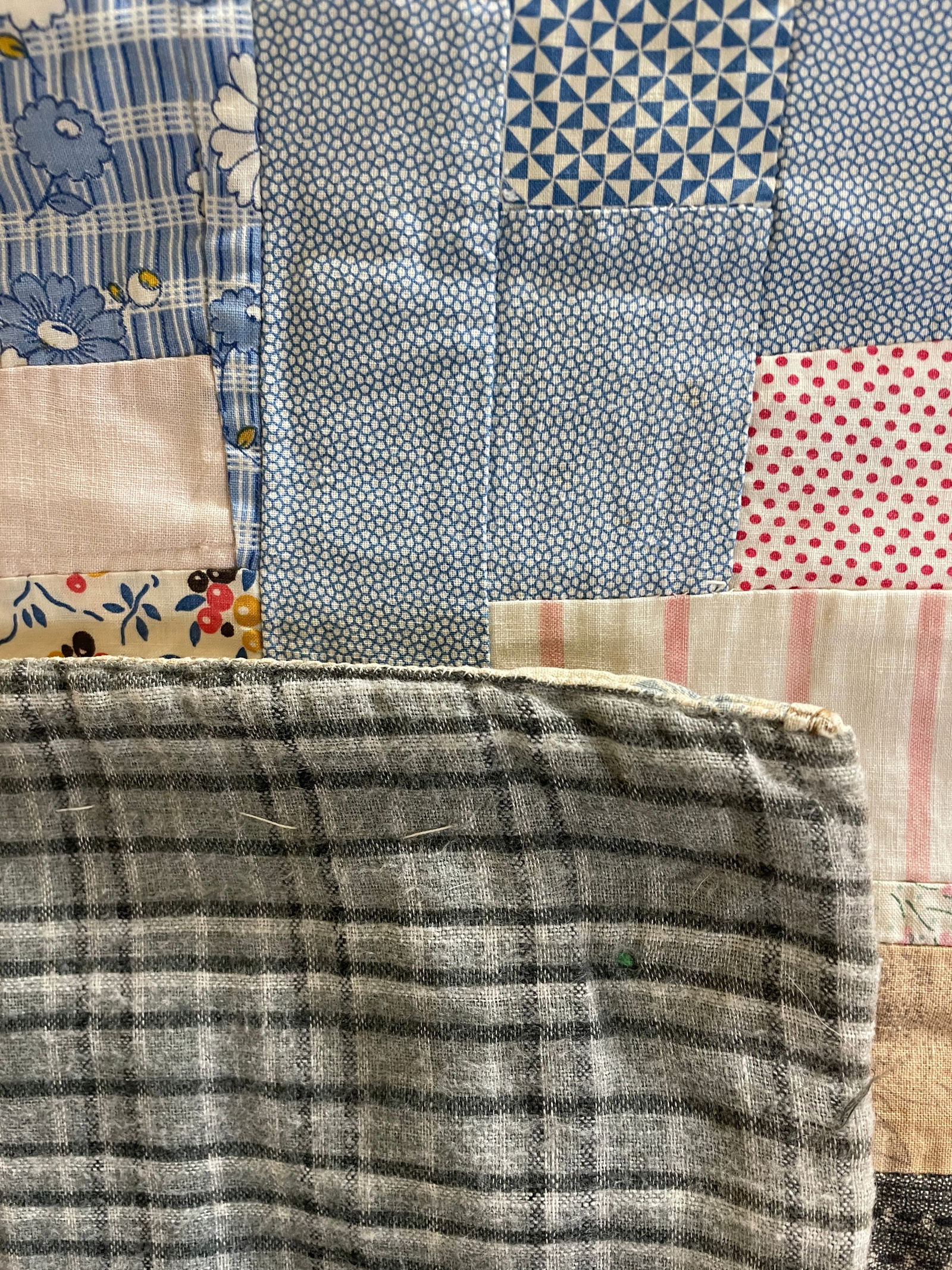 Primitive Quilt 66" x 60" Patchwork with Polka Dot Centers - 4