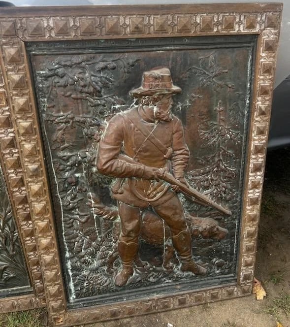 Artist Sculpture Ernst Herter Wall Plaque (1846-1917) Copper Hunter Dog 33 X 44 - 6