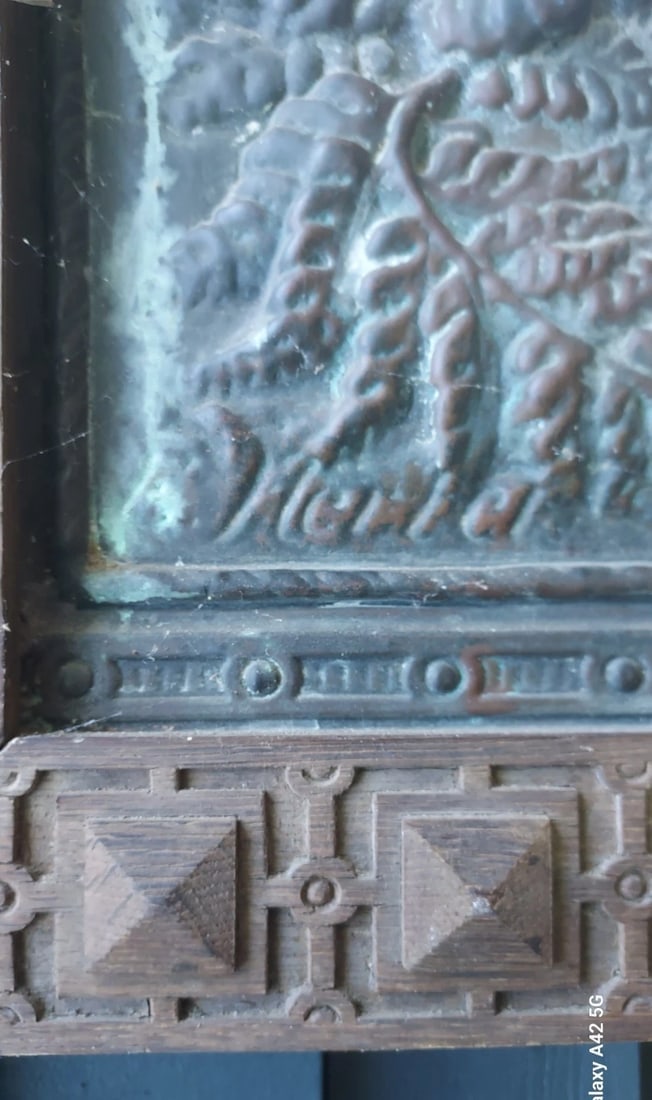 Artist Sculpture Ernst Herter Wall Plaque (1846-1917) Copper Hunter Dog 33 X 44 - 7