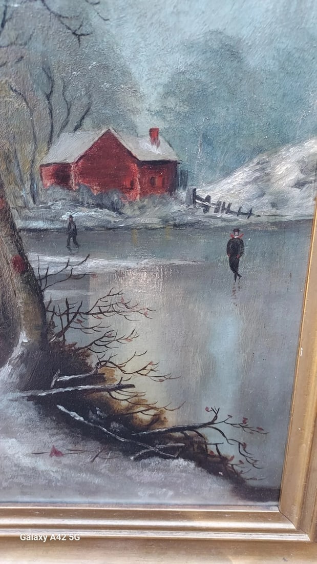 oil painting On Board Moonlight Walk On Ice 19th Century. - 3