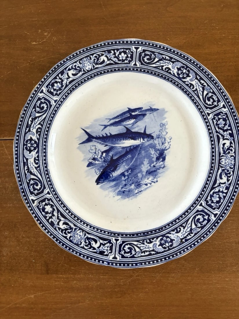 11 Royal Doulton Artist Signed Flow Blue Fish Plates - 10