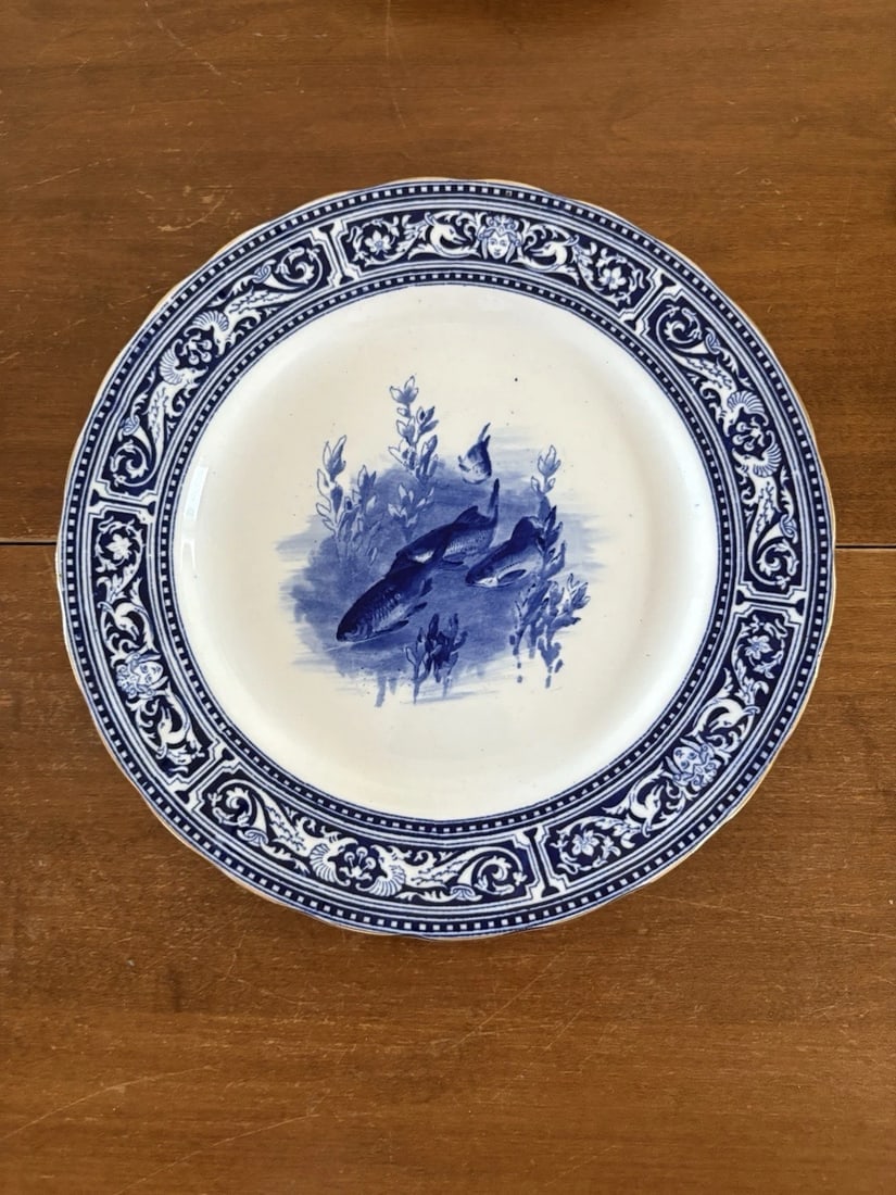 11 Royal Doulton Artist Signed Flow Blue Fish Plates - 11