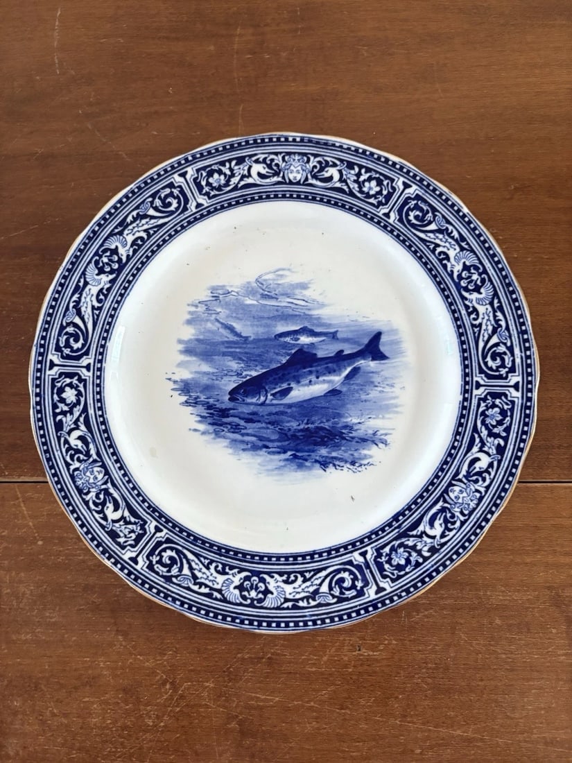 11 Royal Doulton Artist Signed Flow Blue Fish Plates - 12
