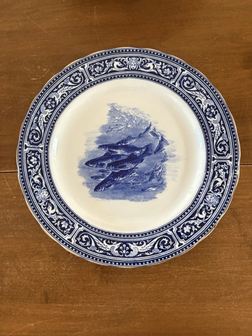 11 Royal Doulton Artist Signed Flow Blue Fish Plates - 2