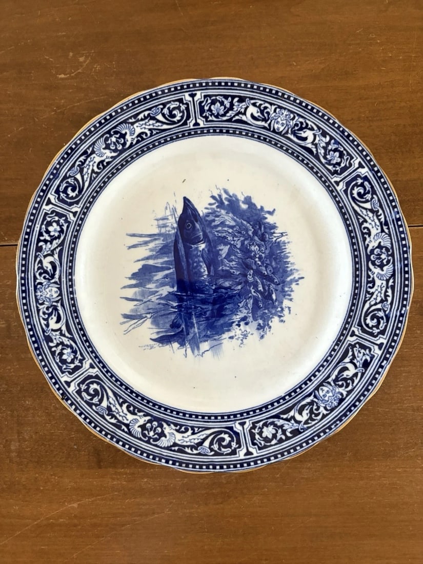 11 Royal Doulton Artist Signed Flow Blue Fish Plates - 4