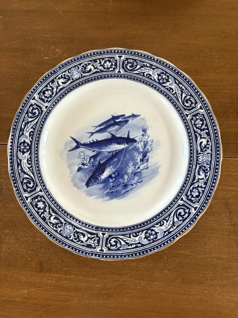 11 Royal Doulton Artist Signed Flow Blue Fish Plates - 5