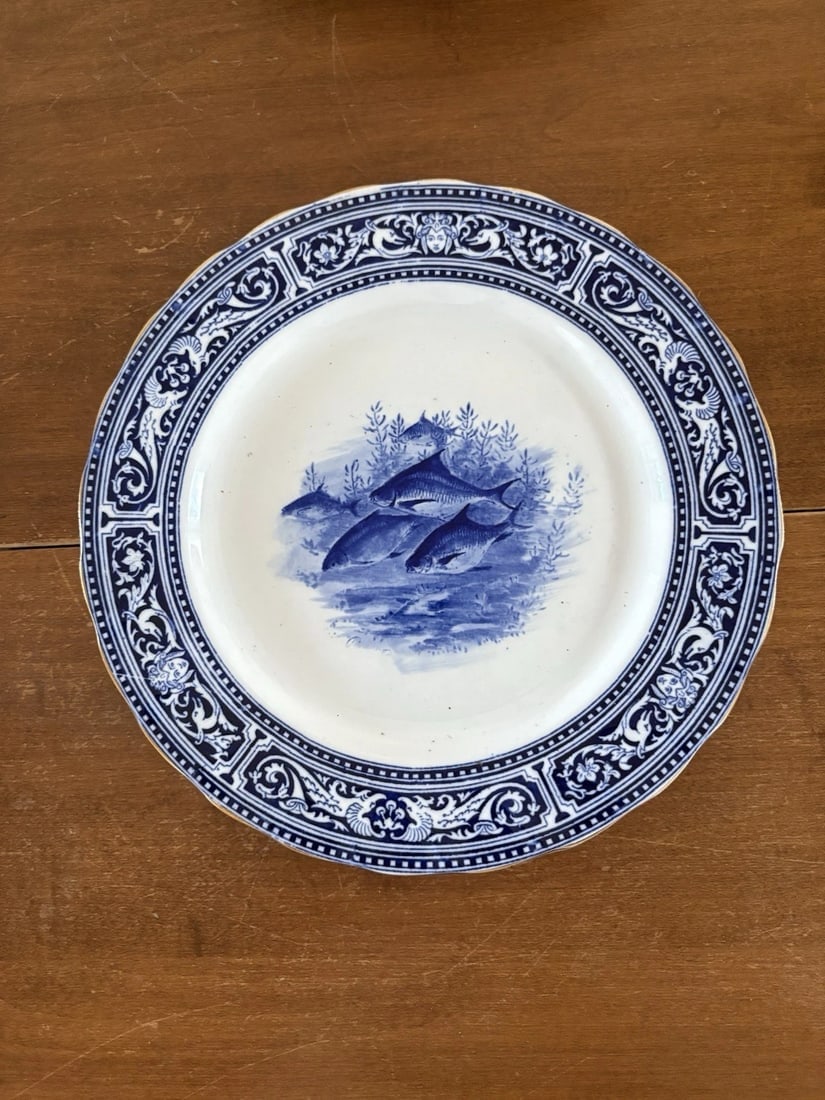 11 Royal Doulton Artist Signed Flow Blue Fish Plates - 7