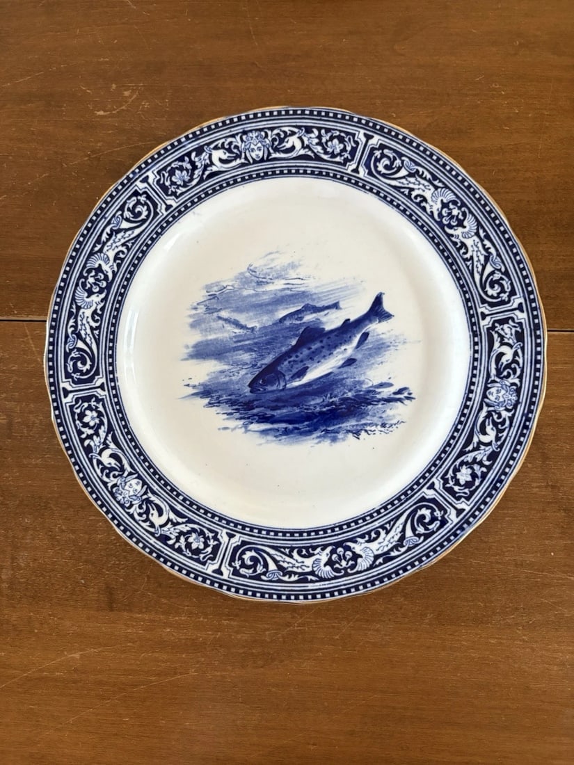 11 Royal Doulton Artist Signed Flow Blue Fish Plates - 8