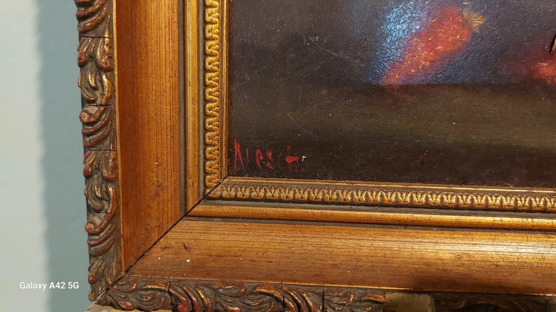 oil painting on Board HERSCHEL Bowl Of Strawberries 19th Century - 3