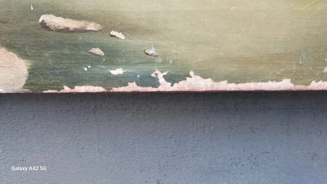 Oil painting Americana Winter Scene Folk Art Ice Skating Dog 19th century - 5