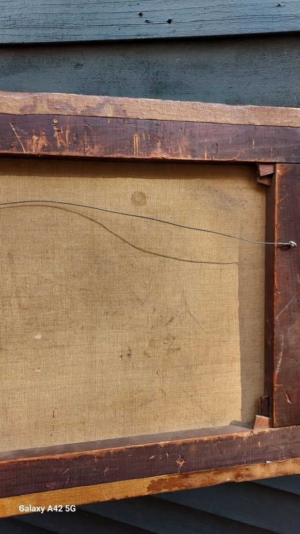 Oil painting Americana Winter Scene Folk Art Ice Skating Dog 19th century - 6