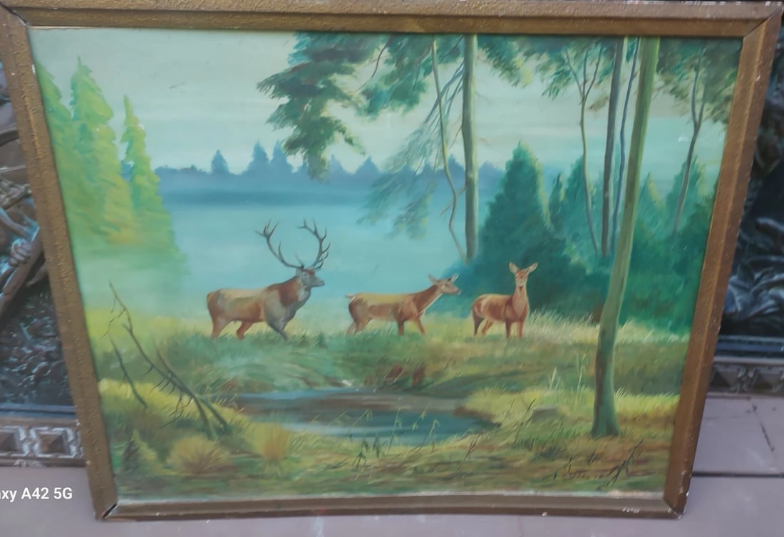 H. Stocks 19th Century Oil Painting Elk With Does - 6