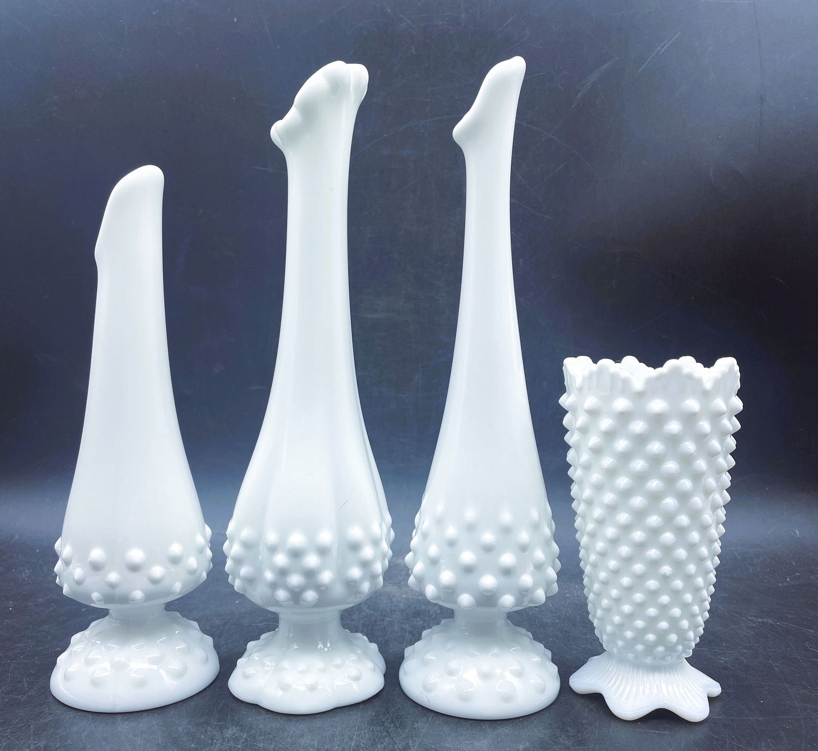 Lot of 4 Milkglass Hobnail Vases Fenton - 4