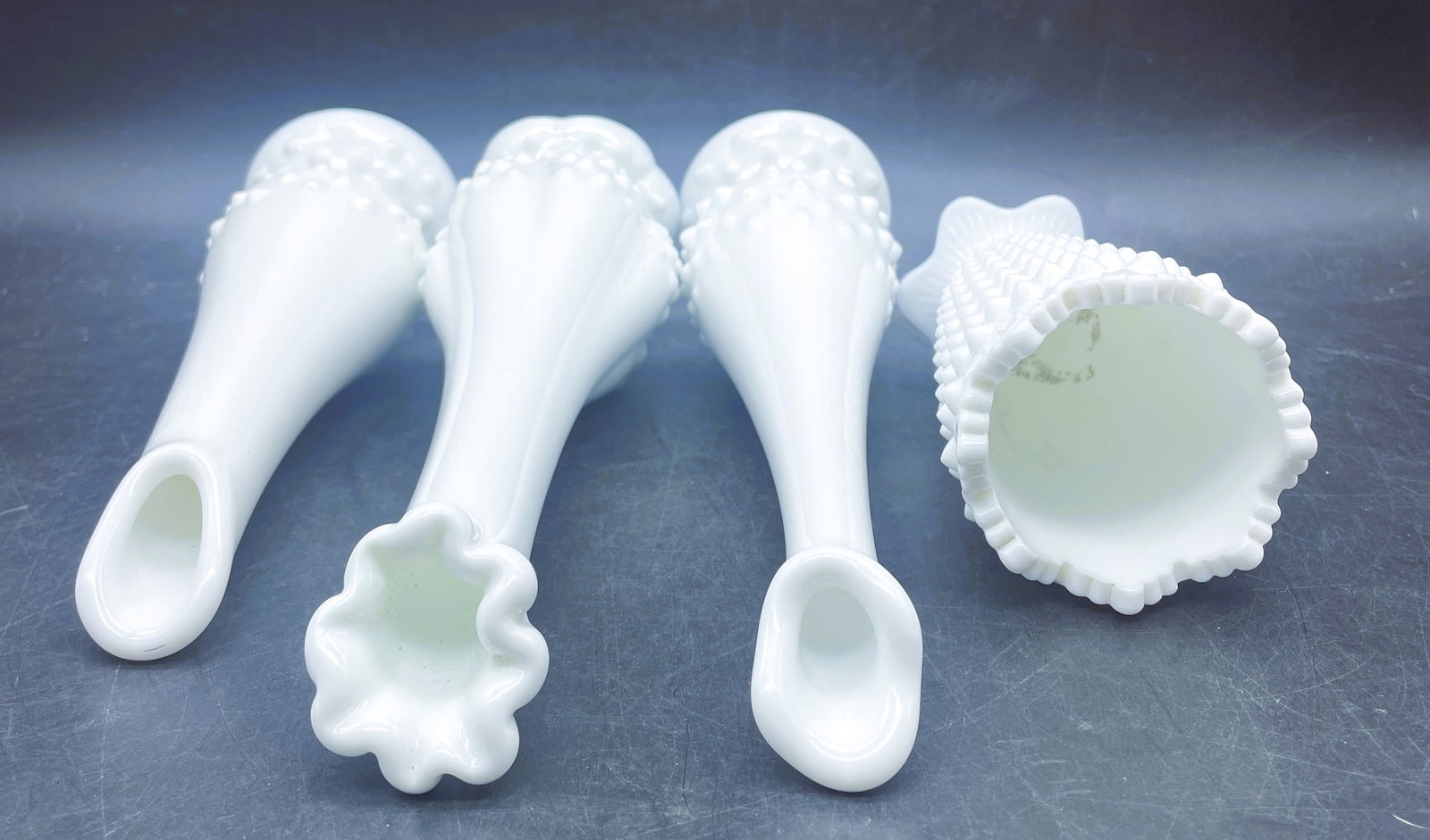 Lot of 4 Milkglass Hobnail Vases Fenton - 5