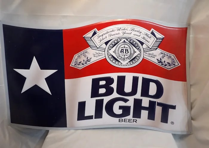 Vintage Bud Light Texas Flag Metal Sign - 7