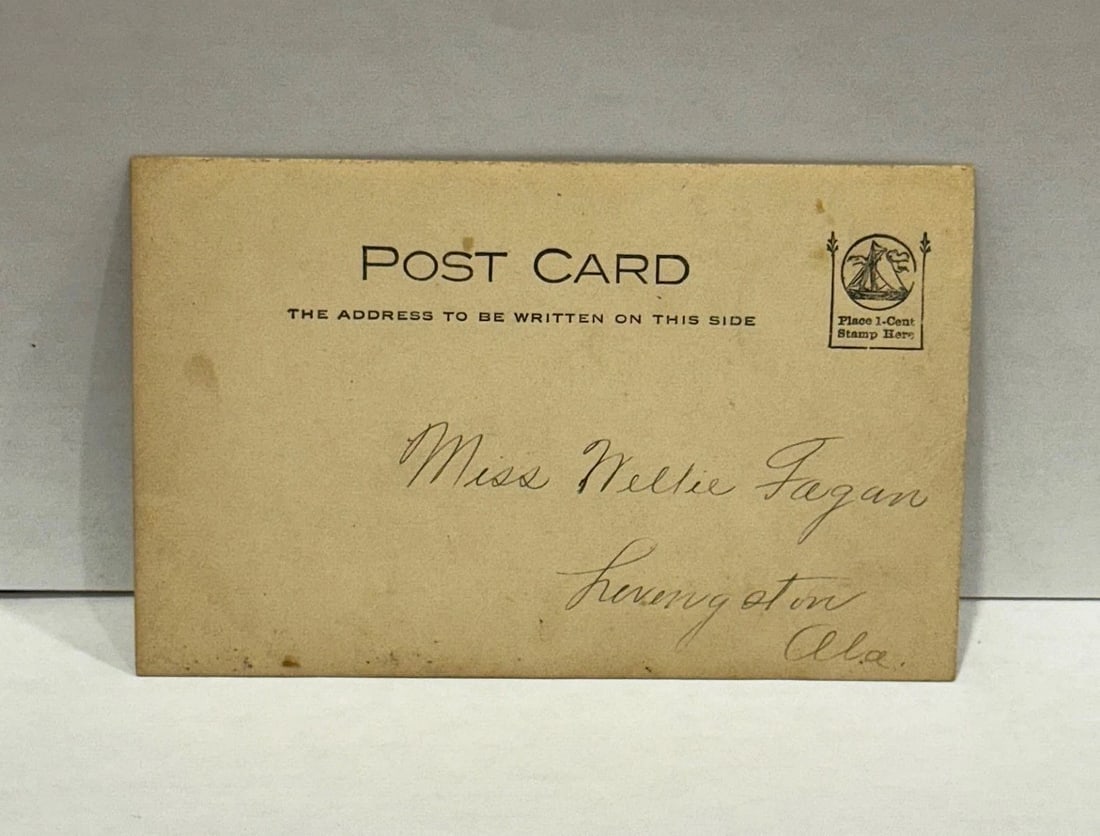 RPPC Real Photo Postcard Couple on Fantasy Flying Ship American Flag Circa 1900 - 3