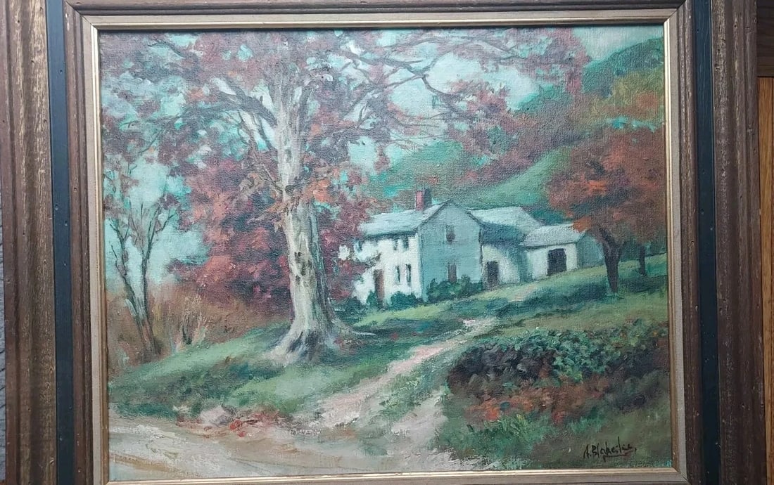 1908 Oil painting farmhouse, gorgeous colors impression Alice Blakeslee - 2