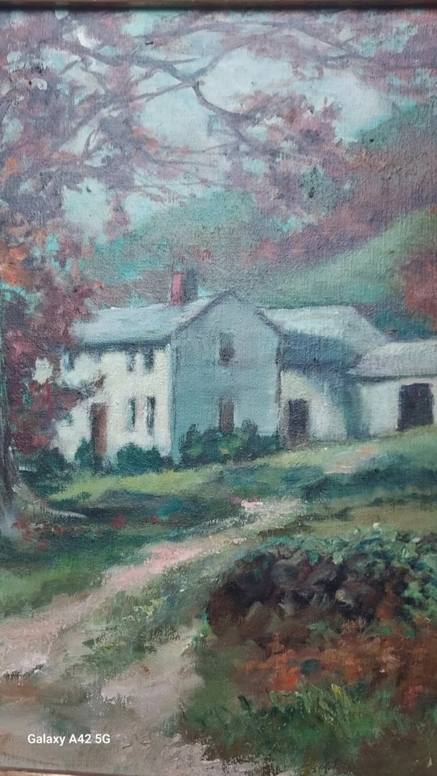 1908 Oil painting farmhouse, gorgeous colors impression Alice Blakeslee - 3