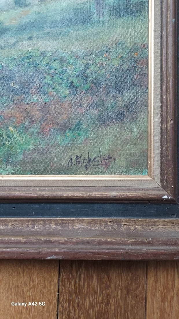 1908 Oil painting farmhouse, gorgeous colors impression Alice Blakeslee - 5