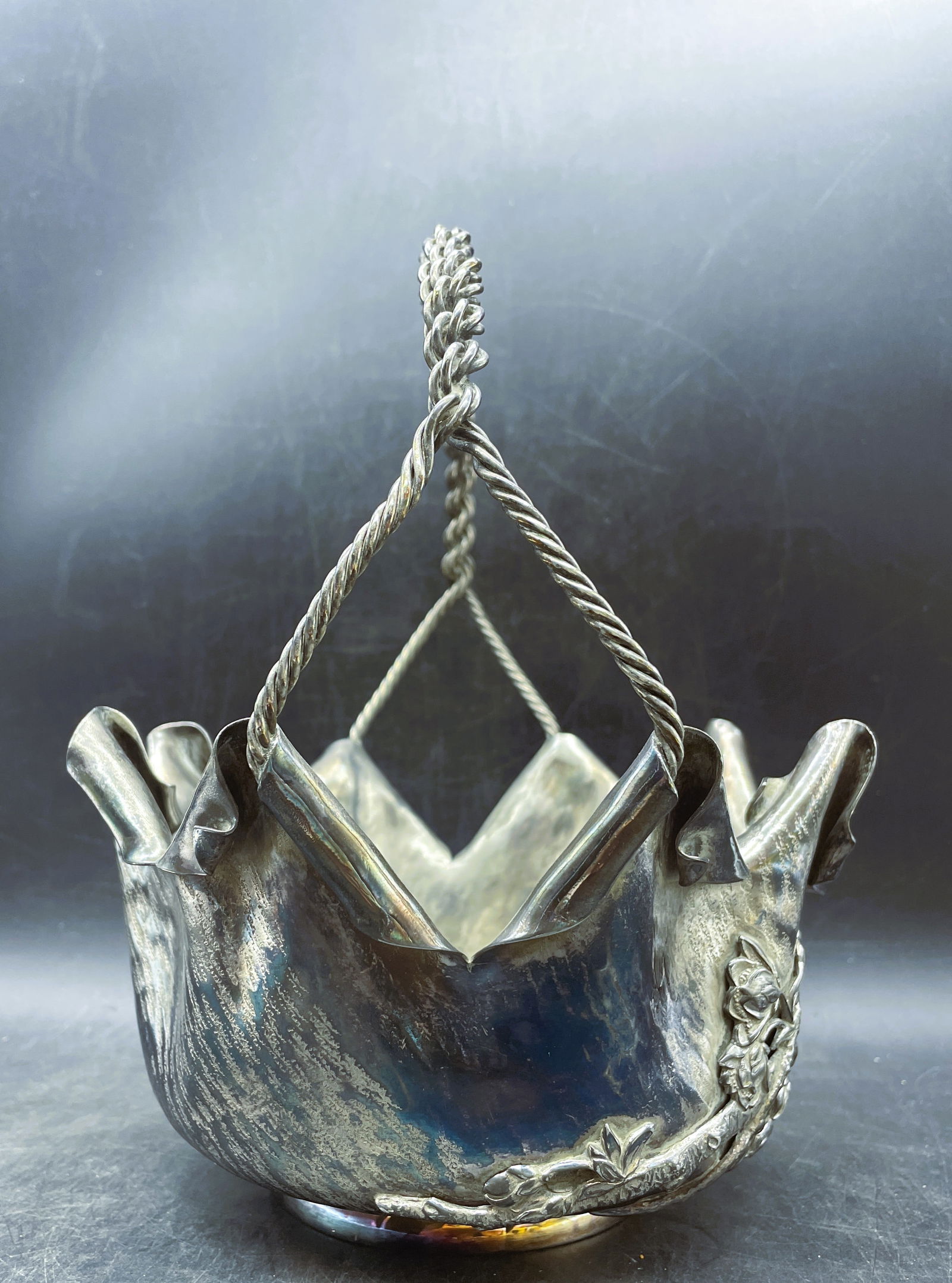 Simpson Hall Miller Victorian Silverplate Frog Cherry Blossom Brides Basket - 4