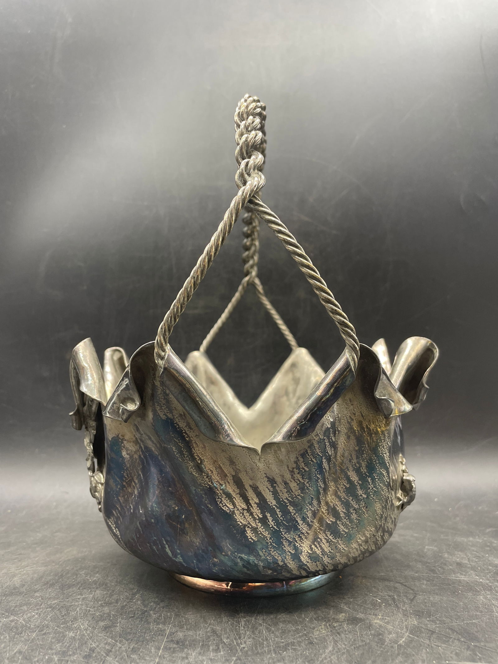 Simpson Hall Miller Victorian Silverplate Frog Cherry Blossom Brides Basket - 8