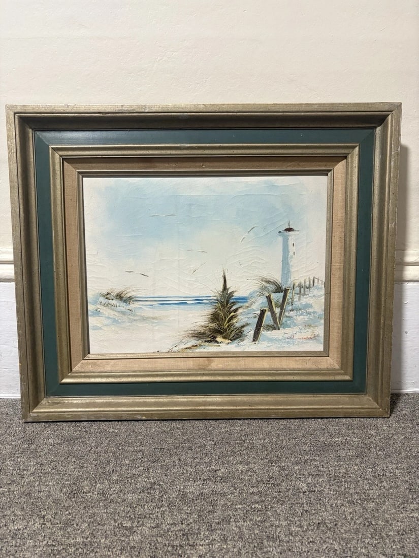 W Lucas Oil On Canvas Seascape Painting Cape Cod: The frame measures 23 1/4” x 19 3/8” and the canvas measures 16” x 12”. It is artist signed w lucas in the lower right hand corner. It is in good condition and is being sold