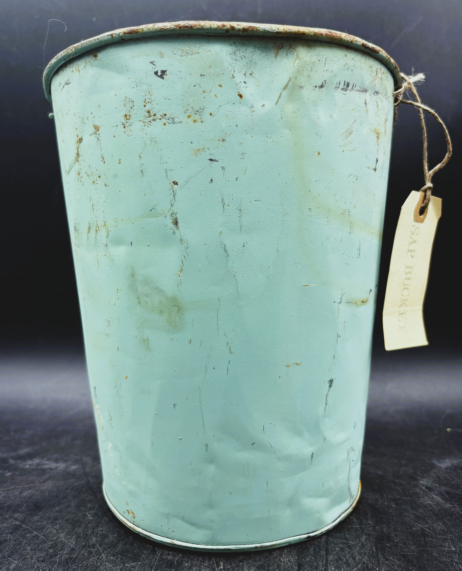 Vintage Mint Green/Blue Metal Sap Bucket Rustic Primitive - 5