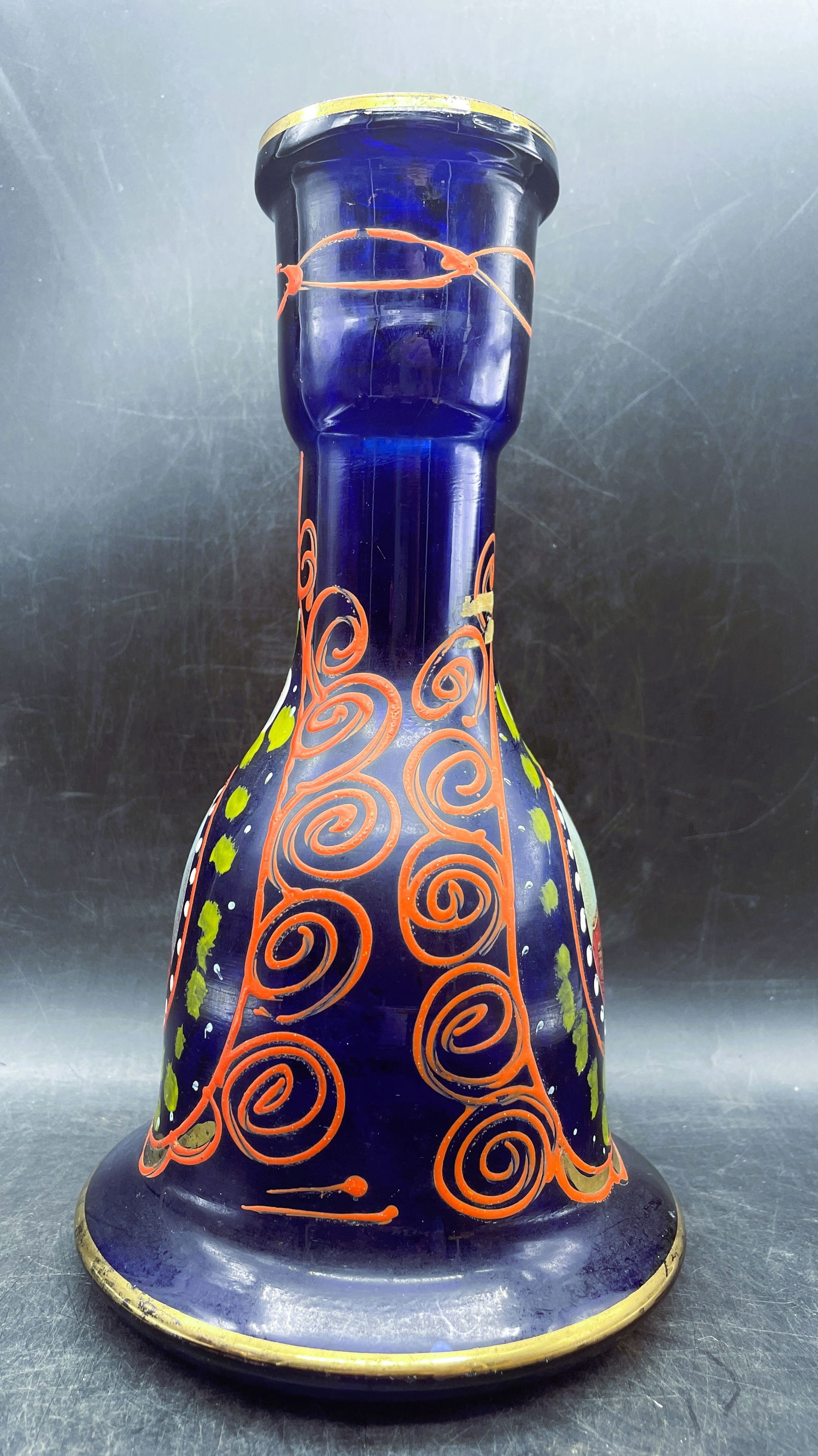 Persian Qajar Cobalt Blue Pipe Hookah Nargileh Shisha Base Glass Vase Naser Shah - 3