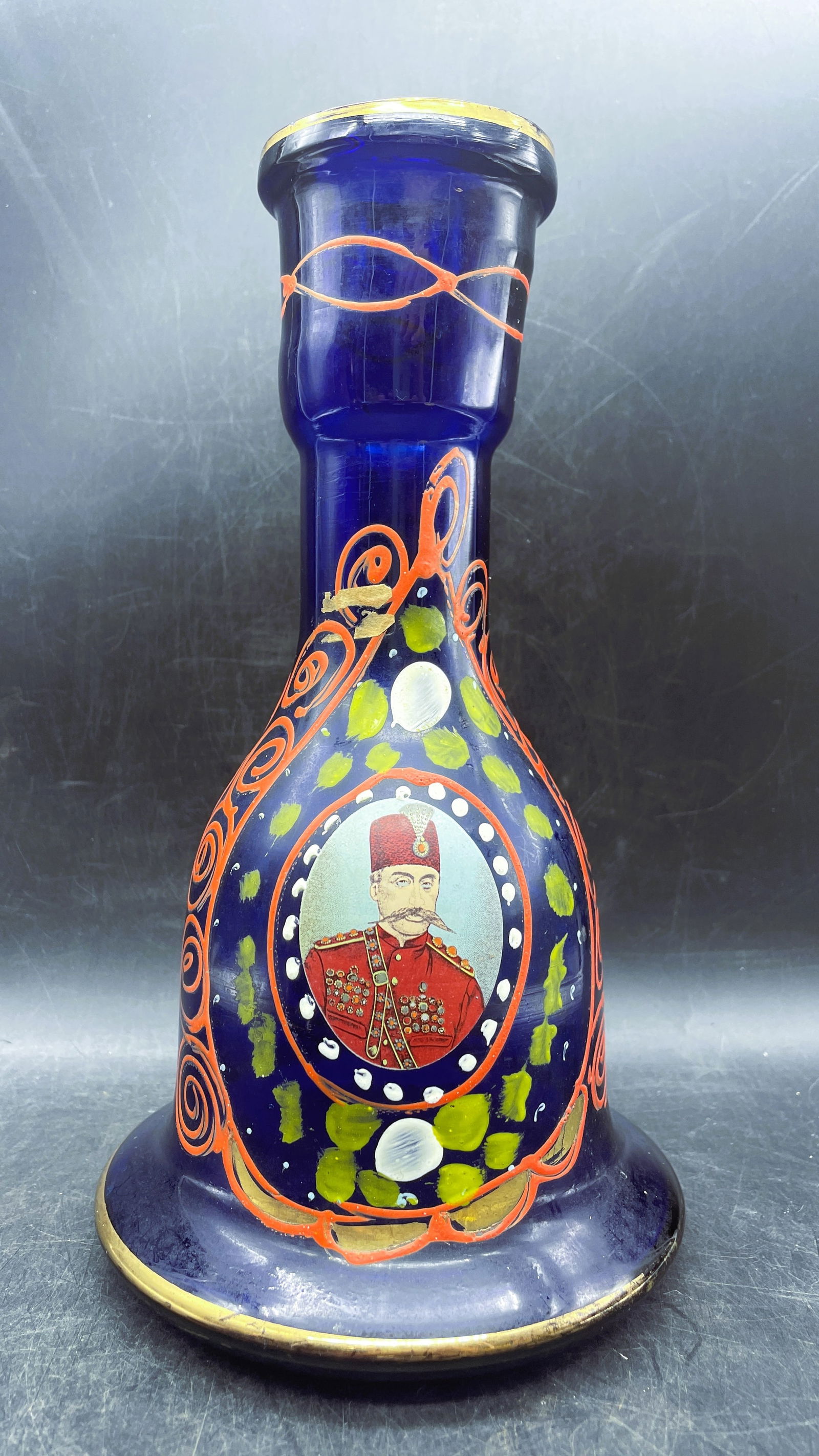 Persian Qajar Cobalt Blue Pipe Hookah Nargileh Shisha Base Glass Vase Naser Shah - 4