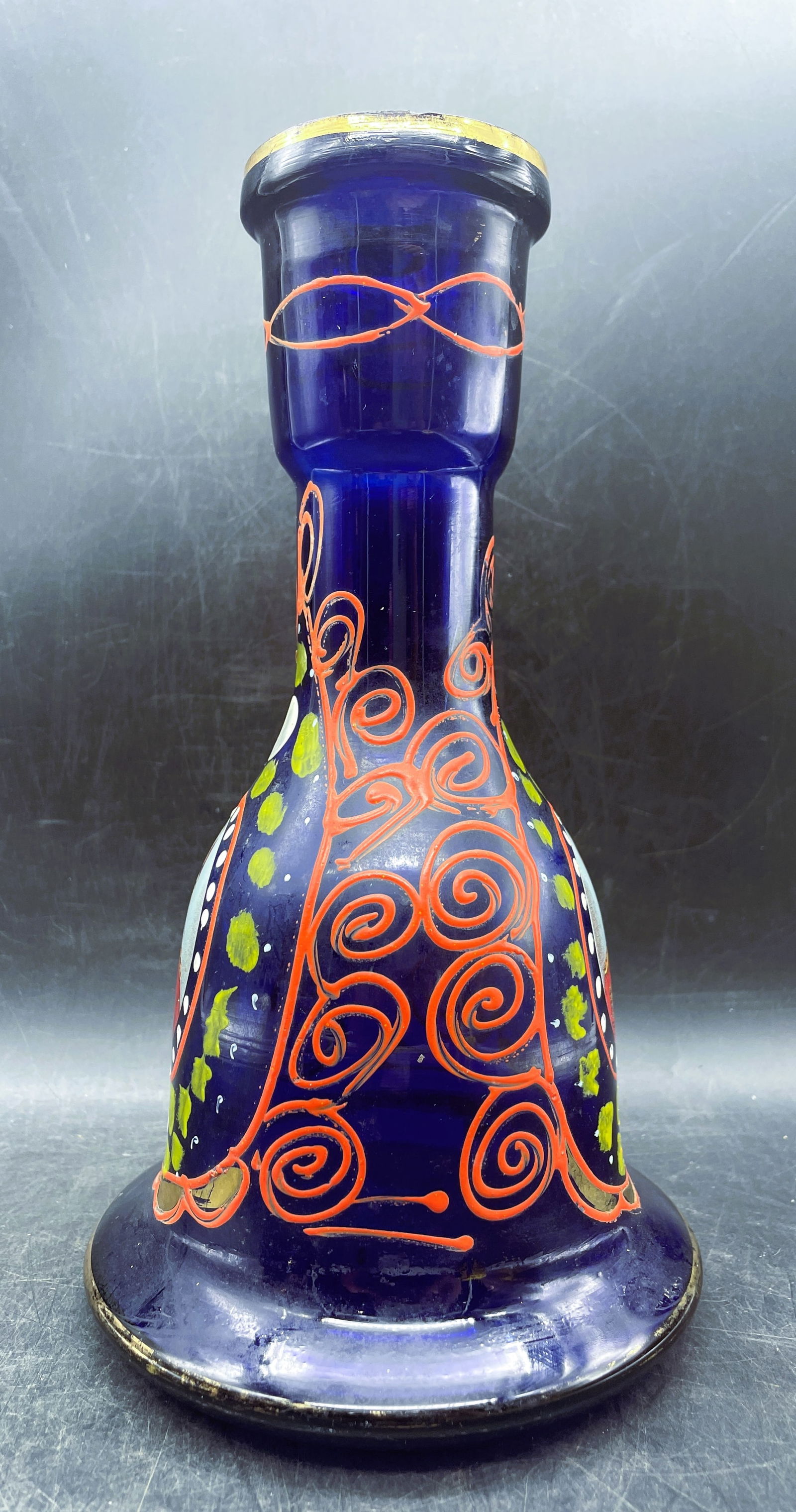 Persian Qajar Cobalt Blue Pipe Hookah Nargileh Shisha Base Glass Vase Naser Shah - 5