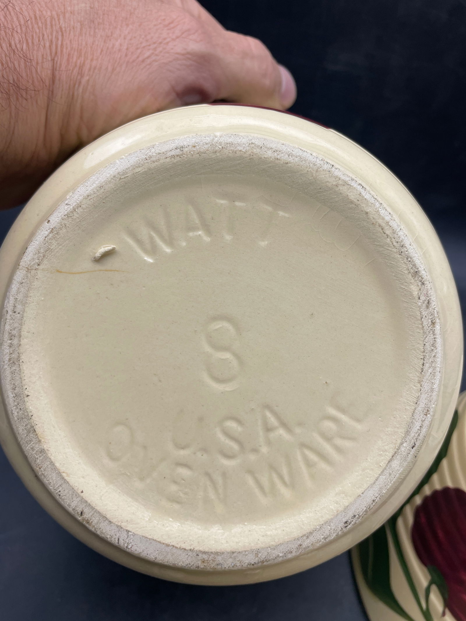 Watt Pottery 3-leaf Apple Design 3 Bowl Nesting Mixing Bowl Set Ribbed - 8