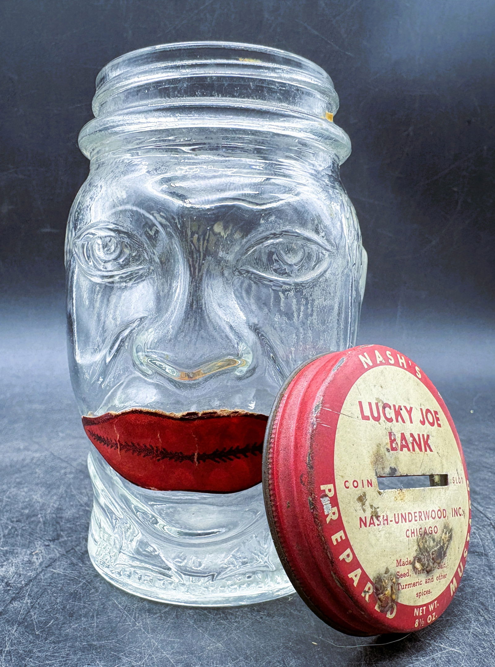 Vintage Lucky Joe Glass Coin Bank Black Americana - 2