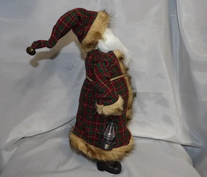 Vintage 17” Santa Plaid Coat Lantern - 4