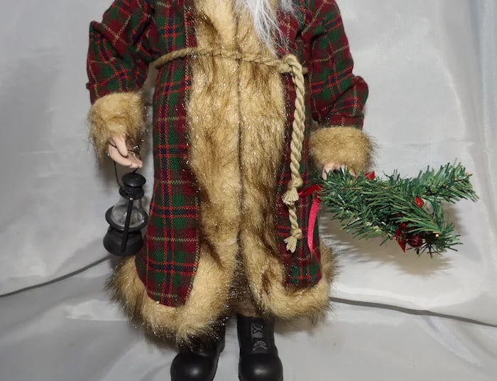 Vintage 17” Santa Plaid Coat Lantern - 6