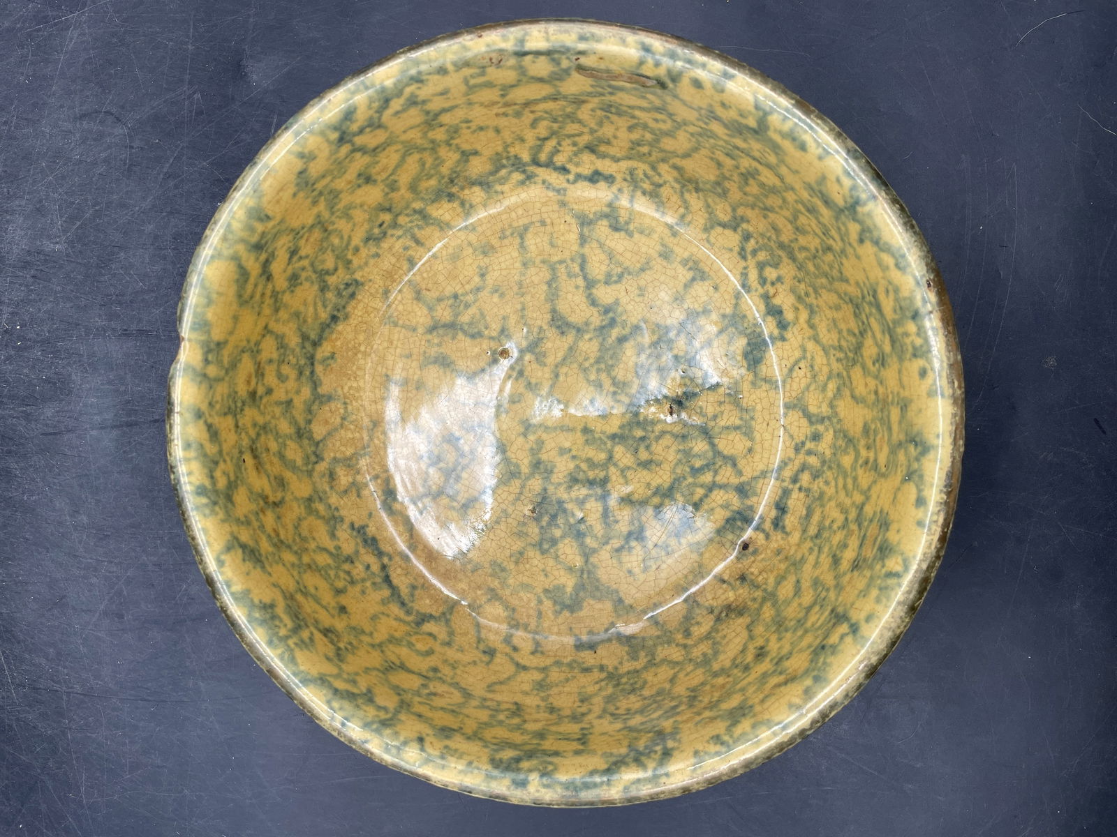 Antique 8" Spongeware Bowl Yellowware - 2