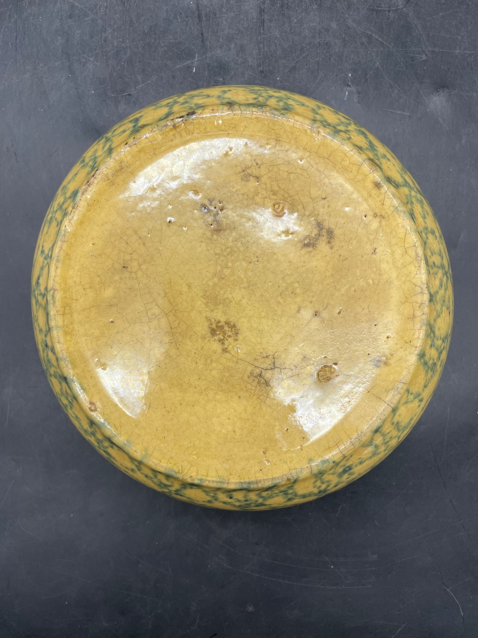 Antique 8" Spongeware Bowl Yellowware - 4
