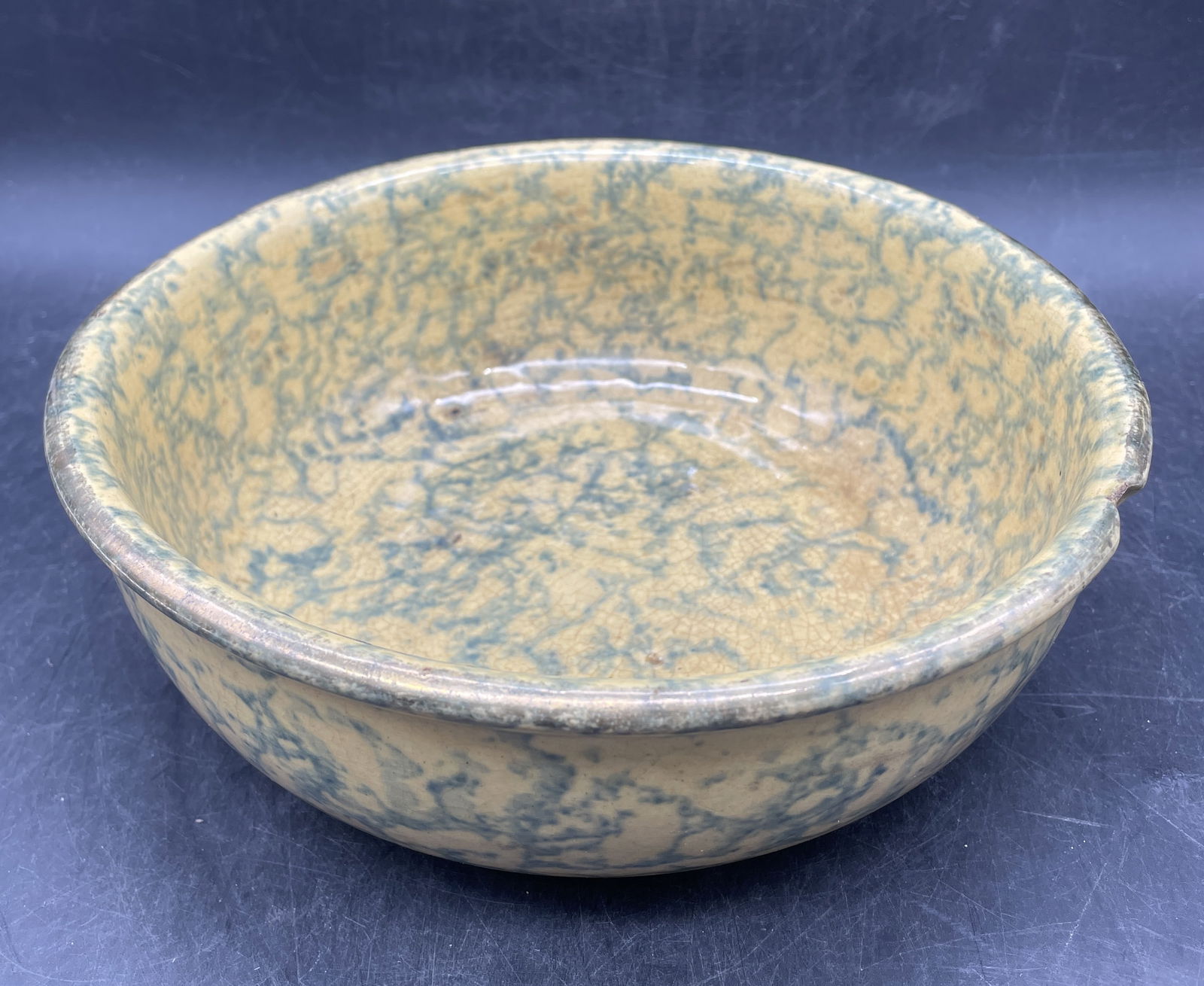 Antique 8" Spongeware Bowl Yellowware - 5