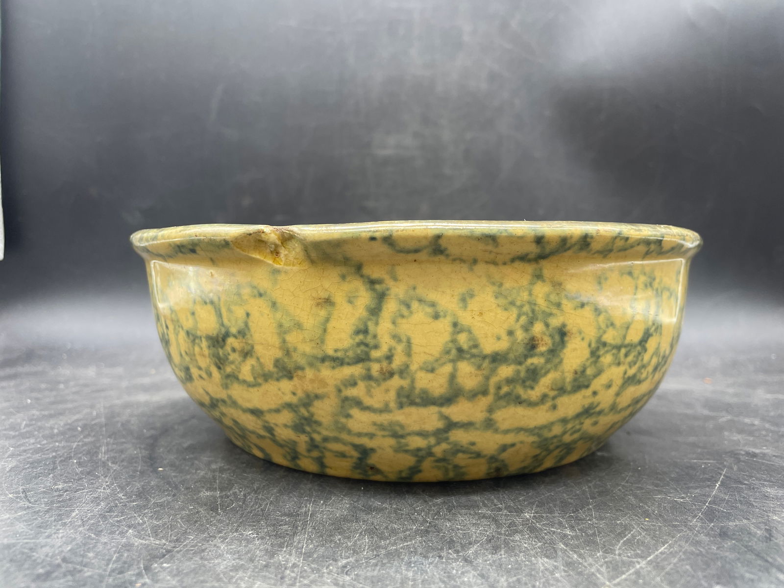 Antique 8" Spongeware Bowl Yellowware - 6