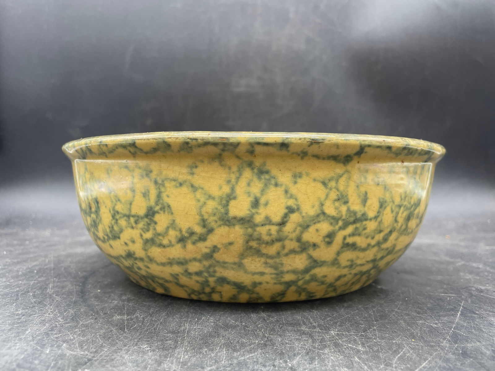 Antique 8" Spongeware Bowl Yellowware - 8