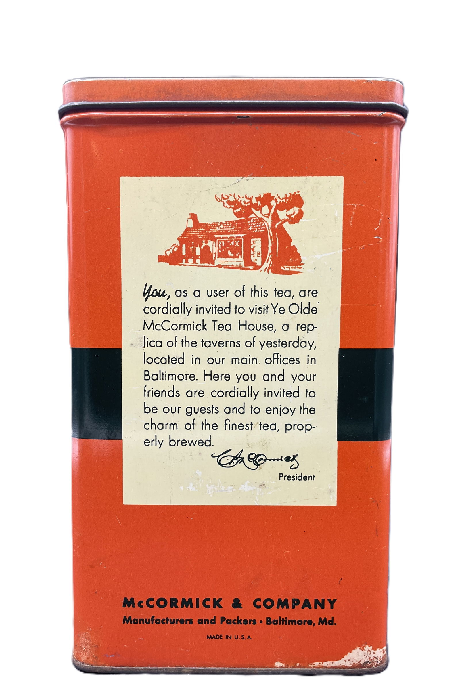 Antique 1938 McCormick Orange Pekoe Tea House 100 Bag 8 Oz Tin Made in USA - 3