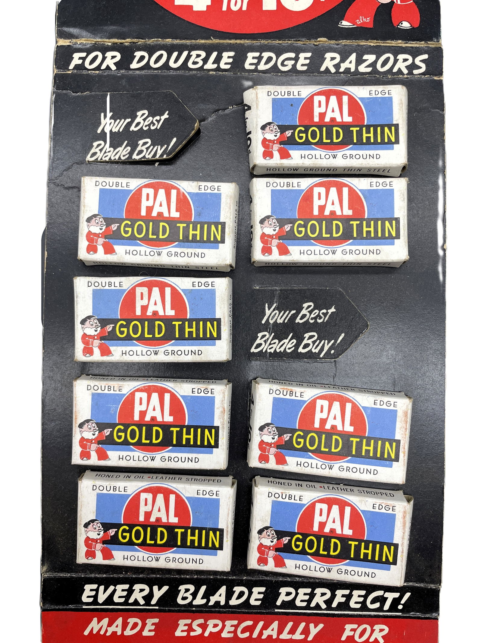 Vintage 1950's - Wall/Counter Display with New Old Stock PAL GOLD THIN Blades - 4