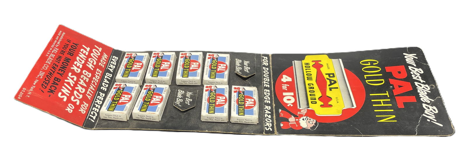 Vintage 1950's - Wall/Counter Display with New Old Stock PAL GOLD THIN Blades - 8