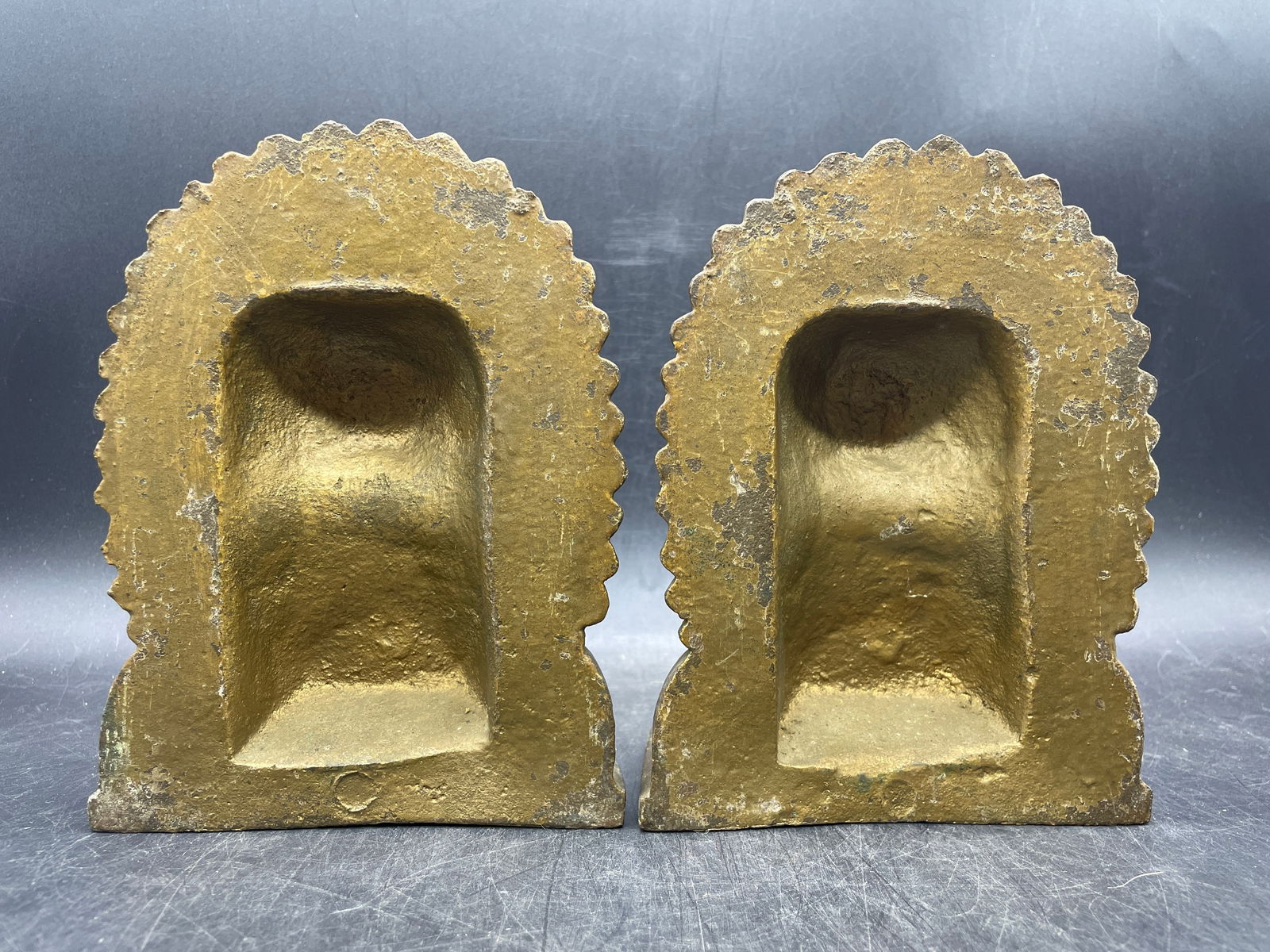 Antique Jennings Brothers Indian Chief Cast Iron Bookends Sculpture PAIR - 2