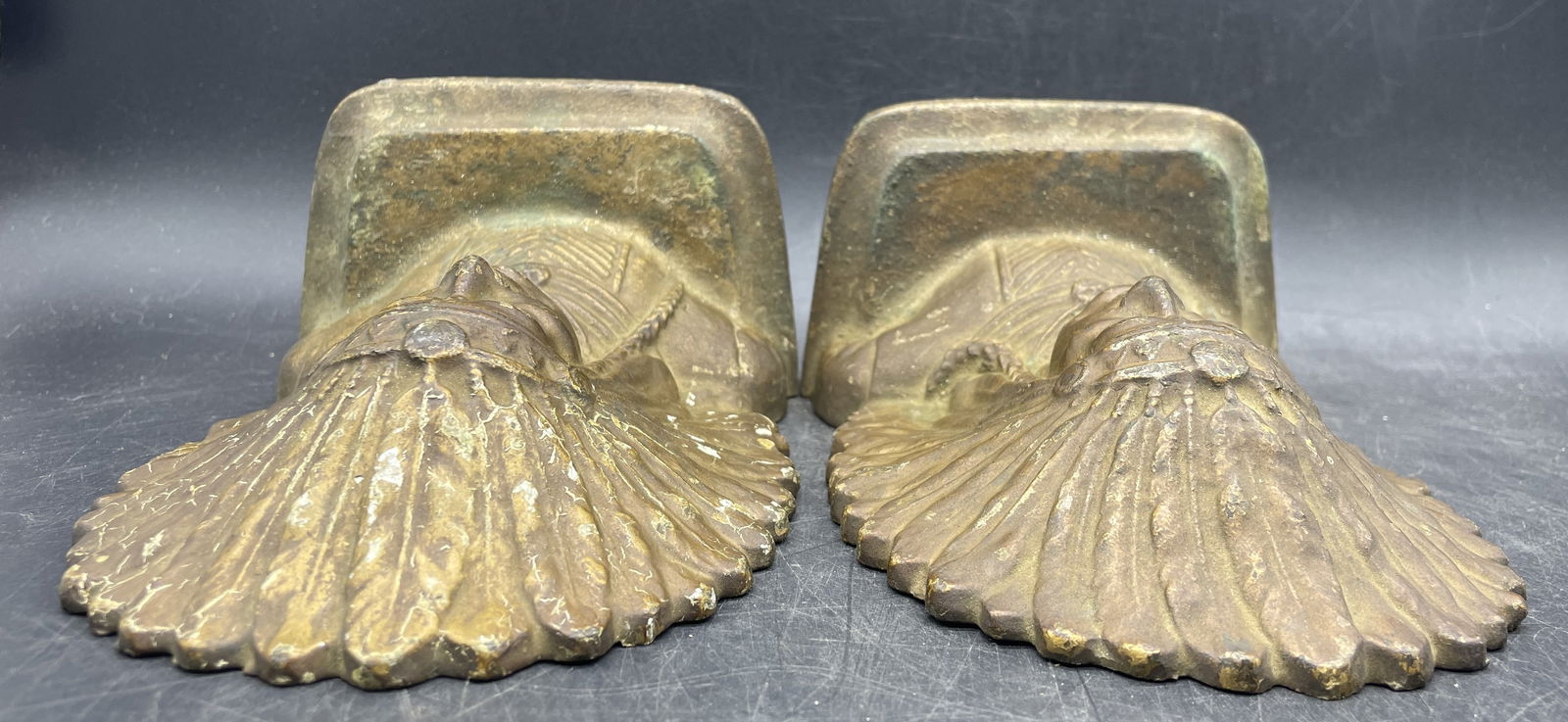Antique Jennings Brothers Indian Chief Cast Iron Bookends Sculpture PAIR - 4
