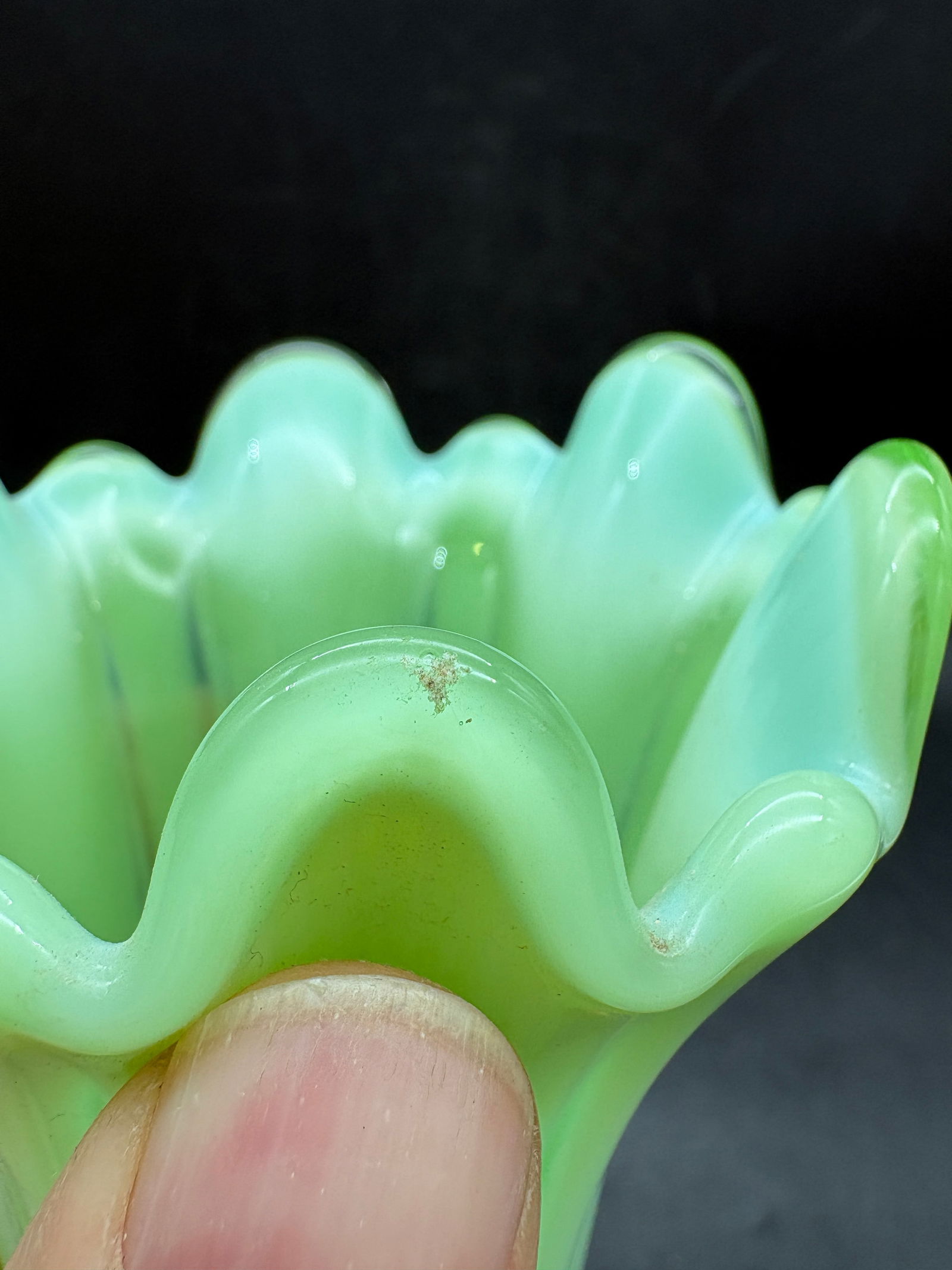 NORTHWOOD GREEN OPALESCENT THIN TICK RIB GREEN SWUNG VASE 12"" ANTIQUE - 8