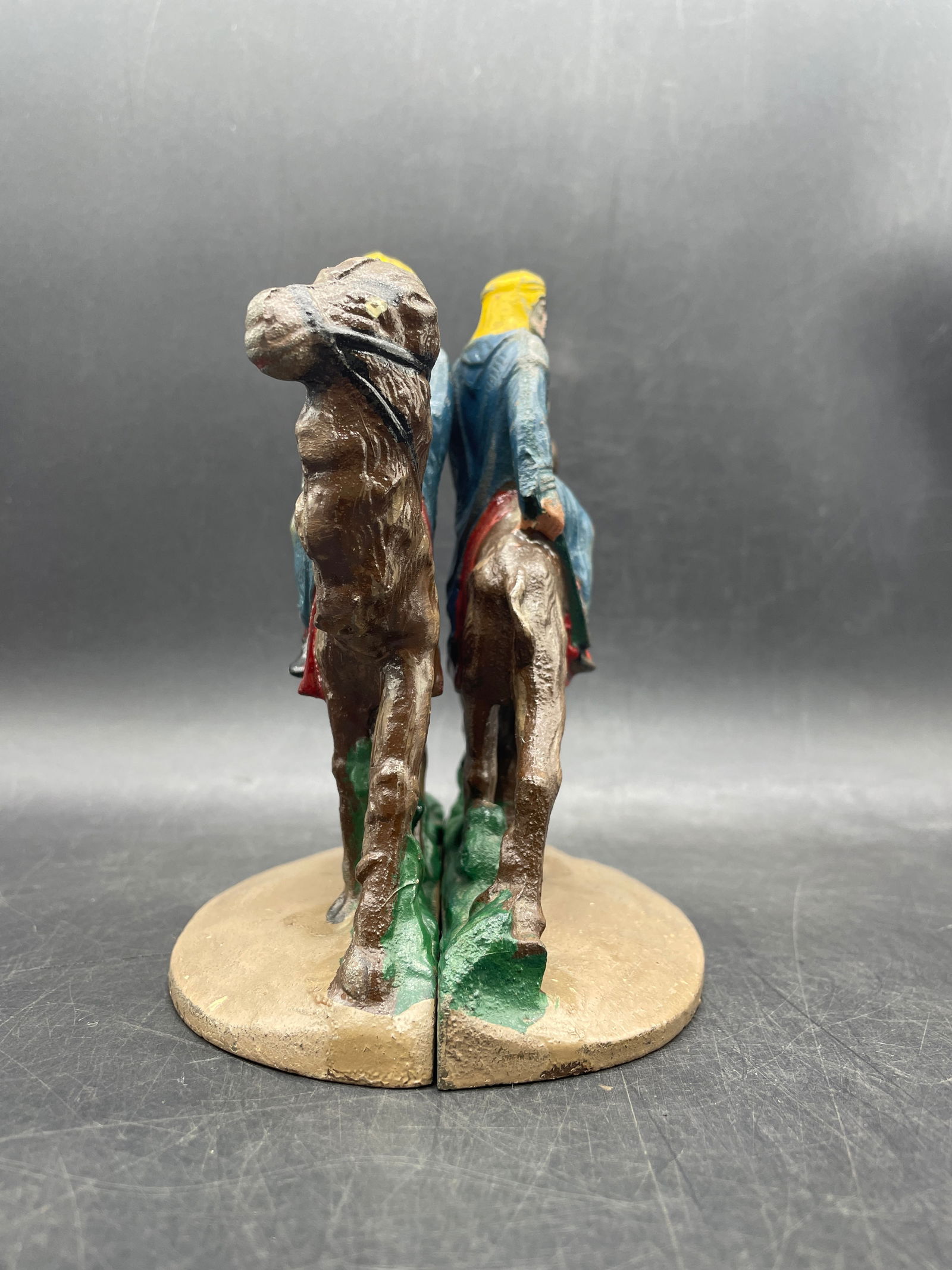 Antique CAST IRON ARABIAN MAN RIDING CAMEL BOOKENDS #418 Hubley Bedouin - 3