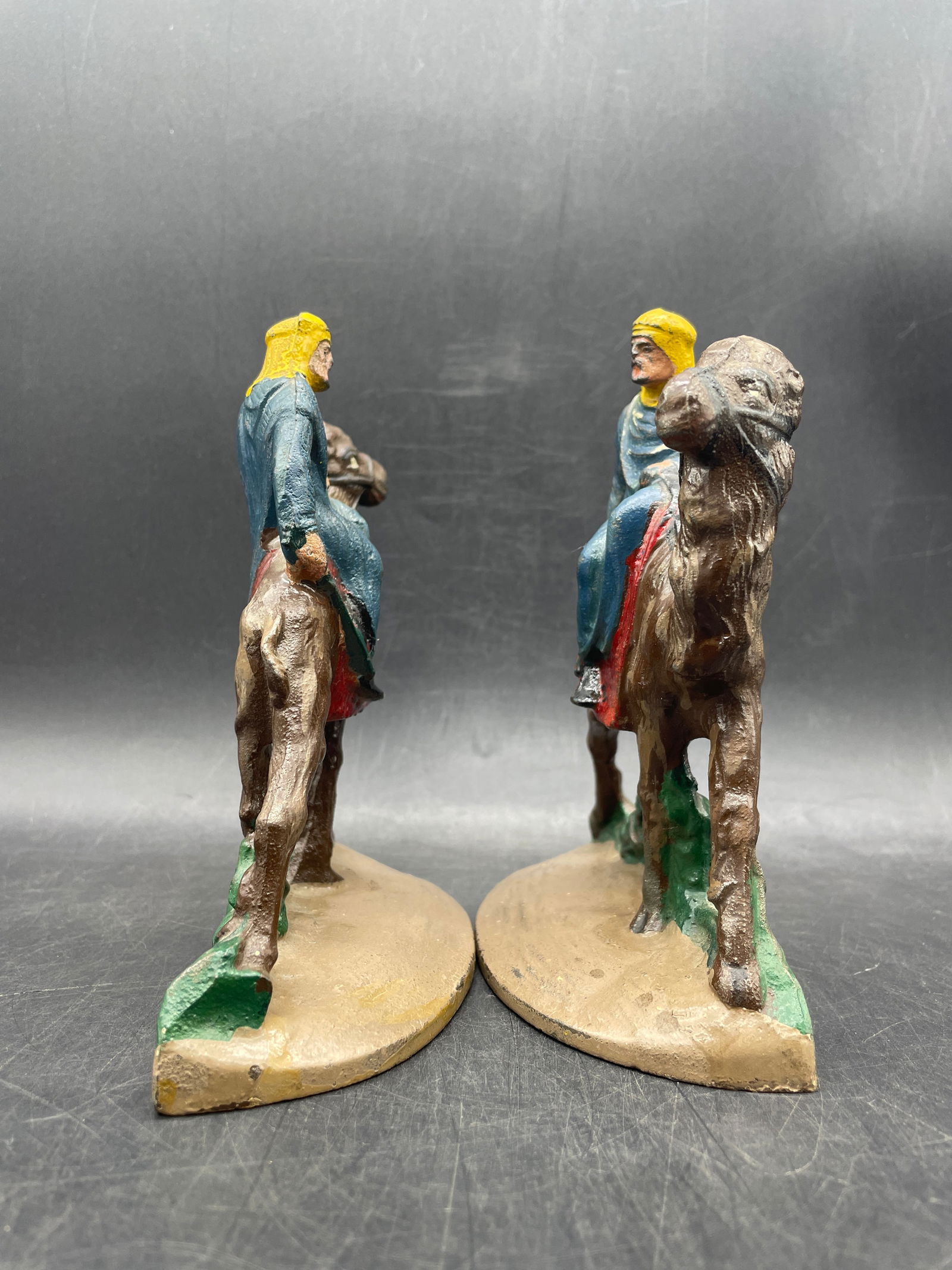 Antique CAST IRON ARABIAN MAN RIDING CAMEL BOOKENDS #418 Hubley Bedouin - 6