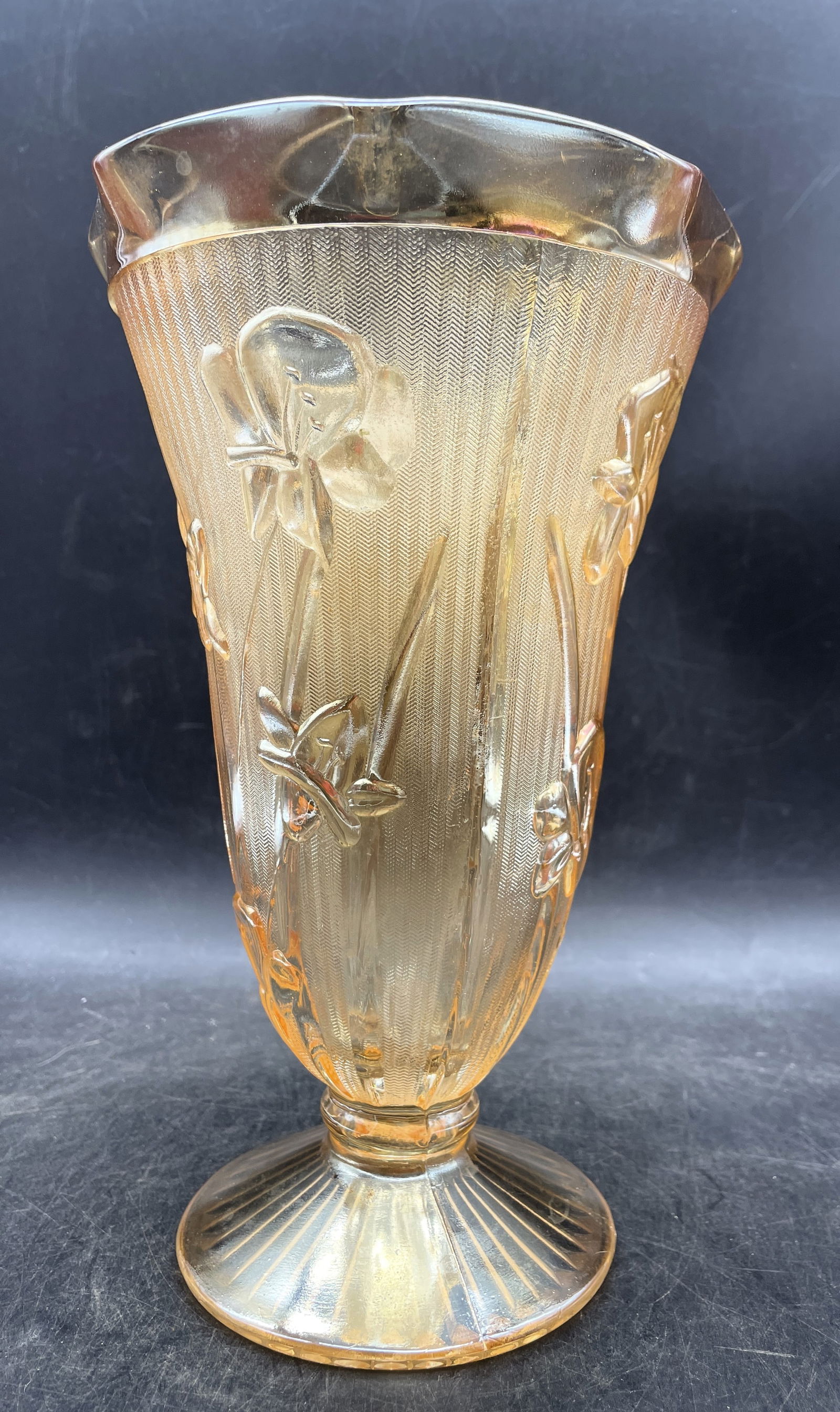 Vintage Jeanette Carnival Glass Vase Iridescent - 3
