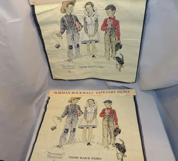 Norman Rockwell Tapestry Panel Oakhurst Textiles: A woven tapestry fabric panel by Oakhurst Textiles featuring a classic Norman Rockwell illustration. Shipping:Domestic: Flat-rate of $15.00 to anywhere within the contiguous U.S.International: