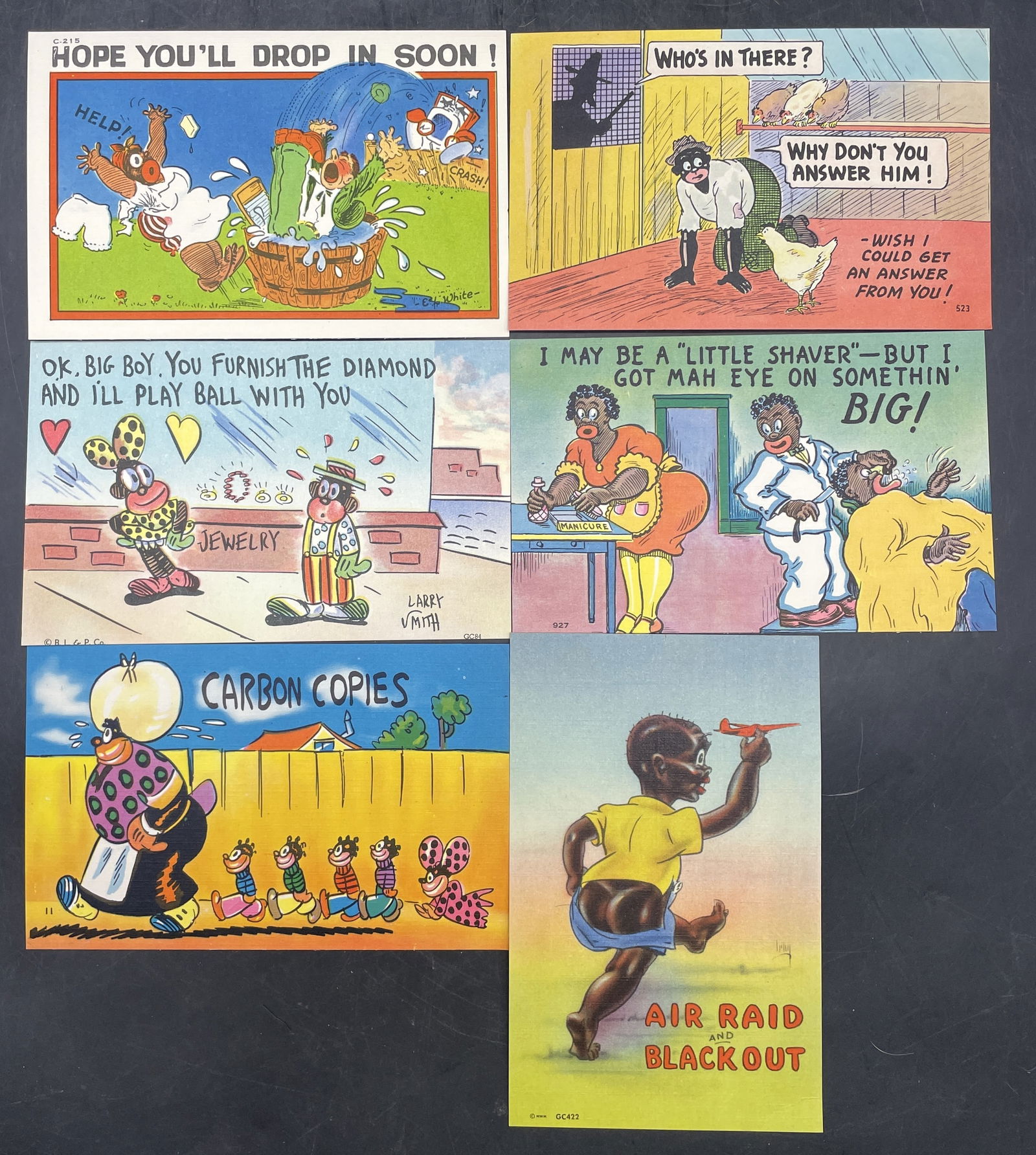 Lot of 6 Black Americana Postcards: Date/Period: unknownDimension: 5 x 3Material: paperAdditional Information: Lot of 6 Black Americana Postcards . Asheville Postcard, Asheville NC Shipping:Domestic: Flat-rate of $6.00 to anywhere